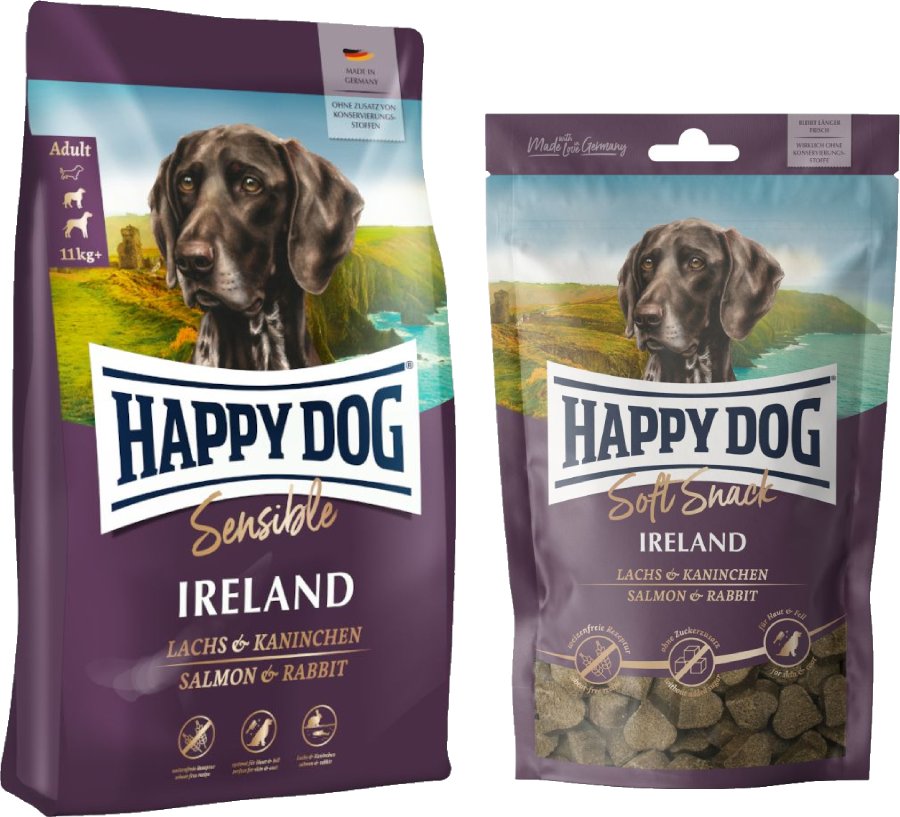 Happy Dog Kombi-Paket: Supreme Sensible 10 / 12,5 kg + 5 x 100 g Soft Snack - Sensible Ireland 12,5 kg + Ireland 5 x 1...