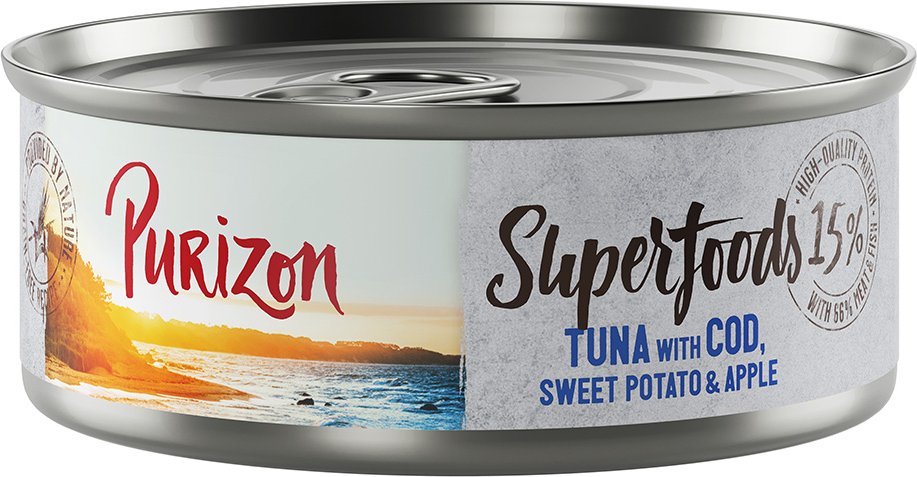 Purizon Superfoods 24 x 70 g - Thunfisch mit Kabeljau, Süßkartoffel und Apfel