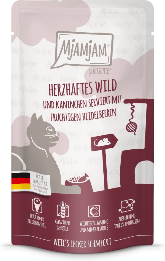 Thumbnail - MjAMjAM Quetschie 12 x 125 g - herzhaftes Wild & Kaninchen mit fruchtigen Heidelbeeren