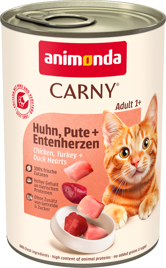 Sparpaket animonda Carny Adult 24 x 400 g - Huhn, Pute & Entenherzen