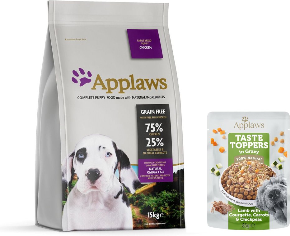 7,5 kg / 15 kg Applaws Trockenfutter + 85 g Taste Topper Lamm gratis! - 15 kg Puppy Huhn Große Rassen