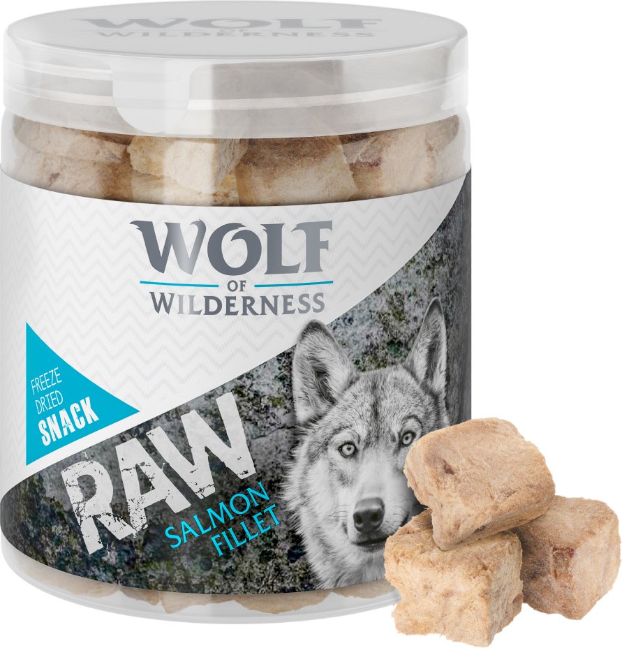 Sparpaket Wolf of Wilderness - RAW Snacks (gefriergetrocknet) - Lachsfilet, große Würfel 4 x 70 g