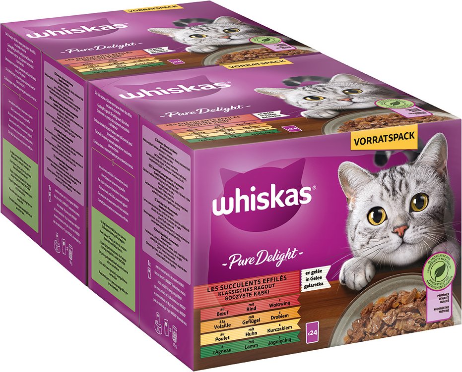 Multipack Whiskas Pure Delight Portionsbeutel 48 x 85 g - Klassisches Ragout in Gelee