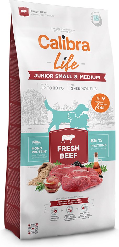 Calibra Life Junior Small & Medium Breed mit frischem Rind - Sparpaket: 2 x 12 kg