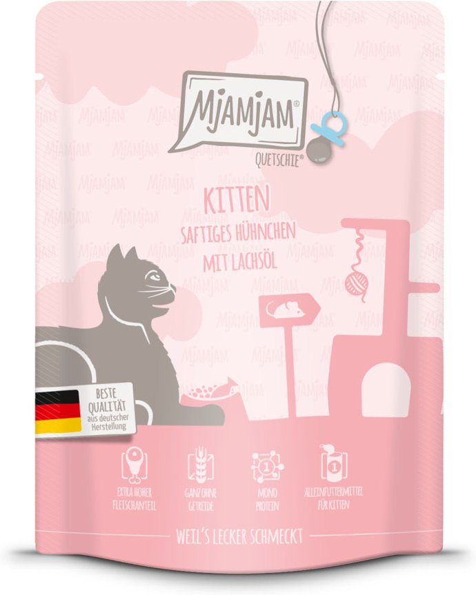 Thumbnail - Sparpaket MjAMjAM Quetschie 24 x 300 g - Kitten Huhn mit Lachsöl