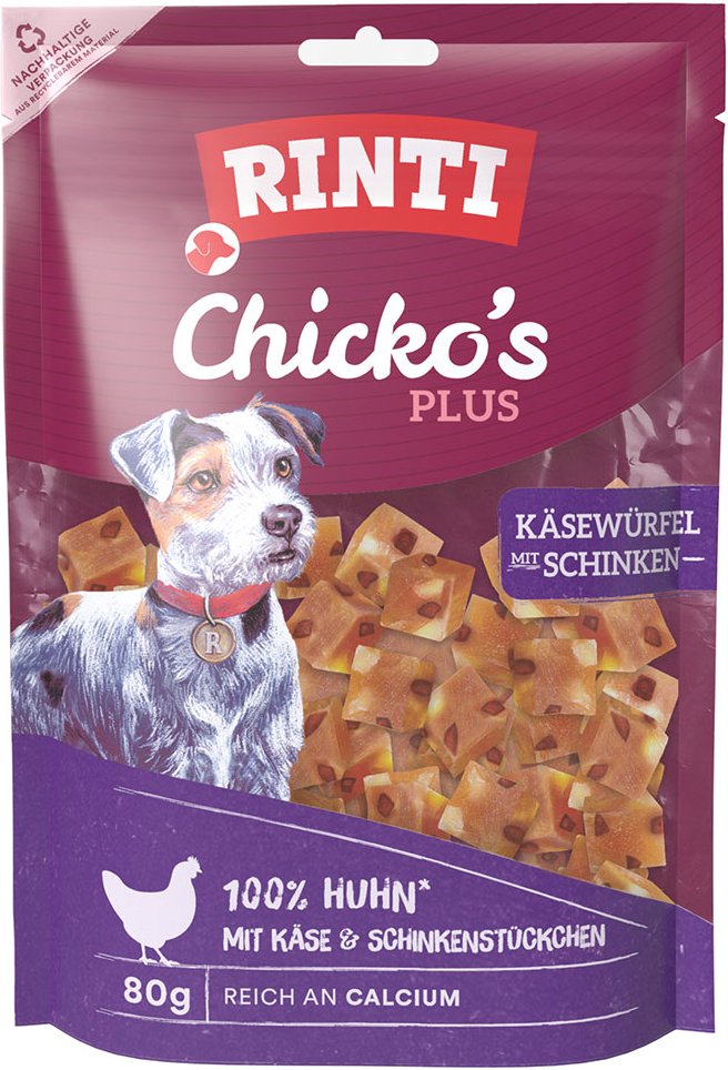 RINTI Chicko Plus Käse & Schinken Würfel - Sparpaket: 12 x 80 g