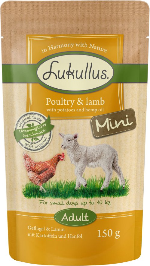 Lukullus Naturkost Adult Mini Getreidefrei 6 x 150 g - Geflügel & Lamm