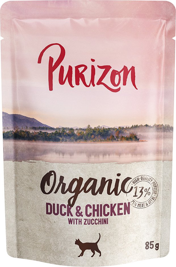 Sparpaket Purizon Organic 12 x 85 g - Ente und Huhn mit Zucchini