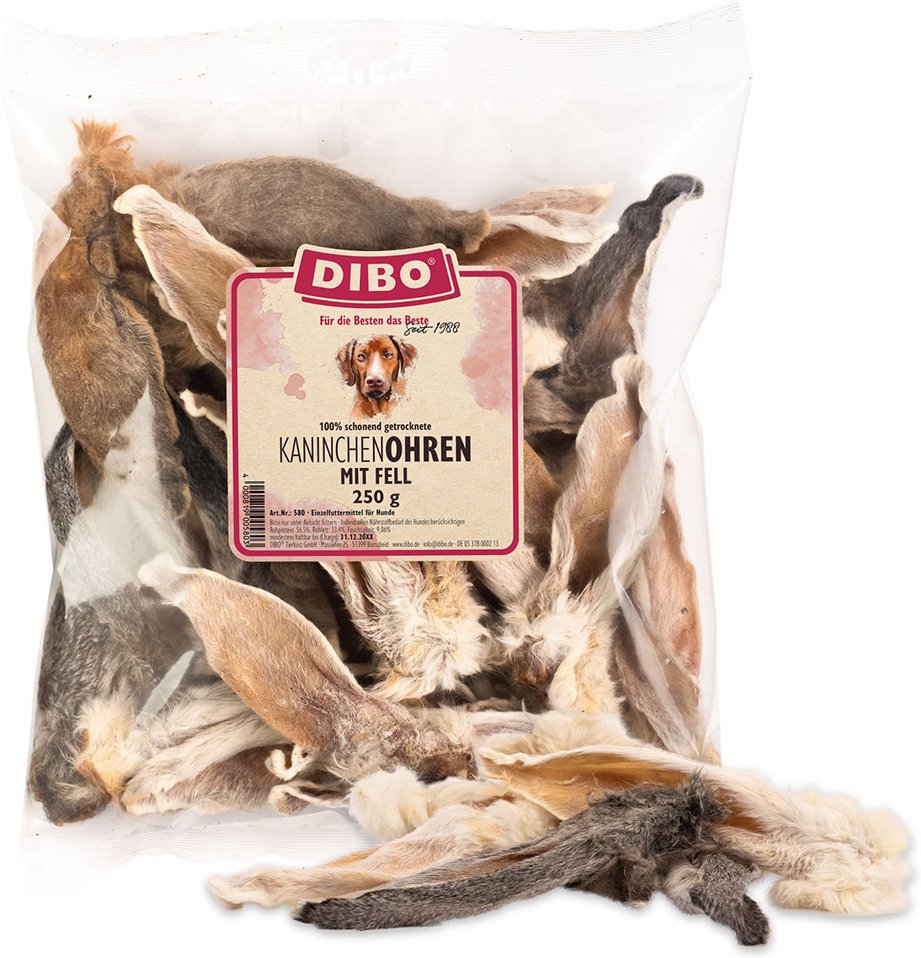 DIBO Kaninchen-Ohren mit Fell - Sparpaket: 2 x 250 g