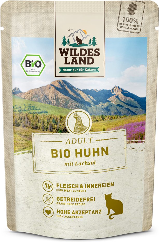 Sparpaket Wildes Land Bio 24 x 85 g - Bio-Huhn PUR mit Lachsöl
