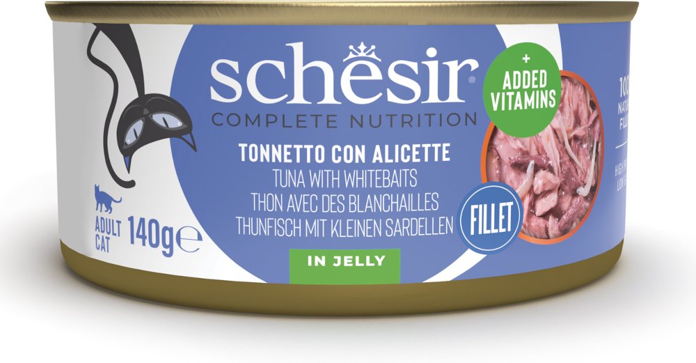 Schesir Complete Nutrition Filet in Gelee 6 x 140 g in Dosen - Thunfisch mit Weißfisch
