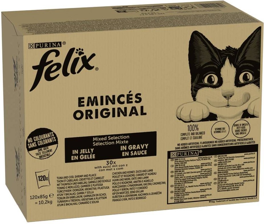 Jumbopack Felix Classic Pouches 120 x 85 g - Fleisch- & Fisch-Mixpaket (4 Sorten)