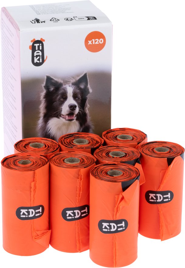 TIAKI Biologisch abbaubare Hundekotbeutel - 8 Rollen à 15 Beutel (120 Beutel)