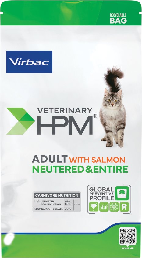 Virbac Veterinary HPM Adult Lachs Neutered & Entire Cat - Sparpaket: 2 x 7 kg