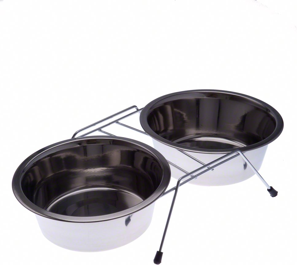 Doppel-Edelstahlnapf mit Ständer - 2 x 350 ml, Ø 13 cm