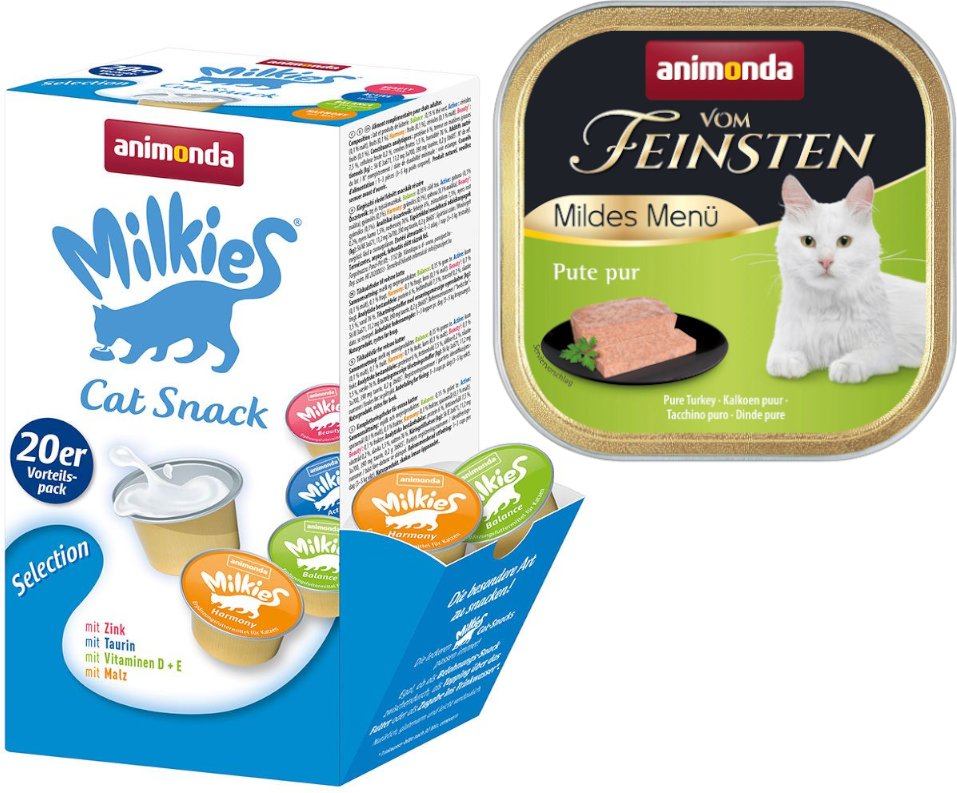 animonda Kombi-Paket: 12 x 100 g Vom Feinsten + 20 x 15 g Milkies Selection - Adult Mildes Menü: Pute pur + Milkies Snac...