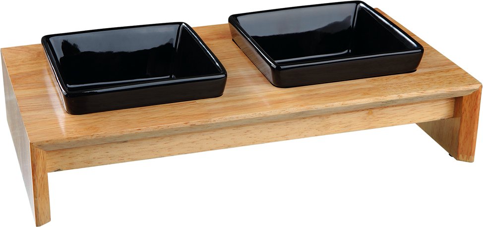 Trixie Napf-Set, Keramik/Holz - 2 x 400 ml, L 36 x B 19 x H 8 cm