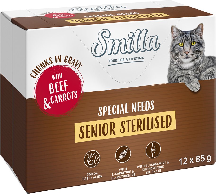 Thumbnail - Smilla Frischebeutel Senior Sterilised Häppchen in Sauce mit Gemüse - Rind und Karotten (24 x 85 g)