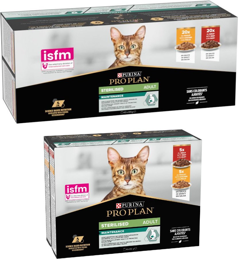 40 x 85 g PURINA PRO PLAN Adult + 10 x 85 g Sterilised Maintenance gratis! - 40 x 85 g Sterilised Rind & Huhn + 10 x 85 ...