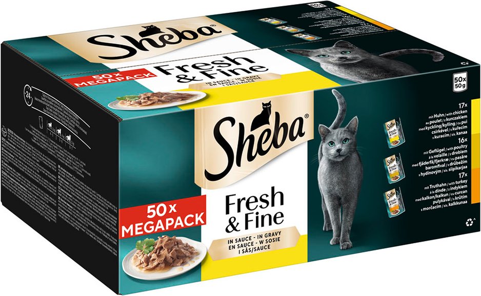 Multipack Sheba Fresh & Fine Frischebeutel 50 x 50 g - mit Huhn, Geflügel, Truthahn in Sauce