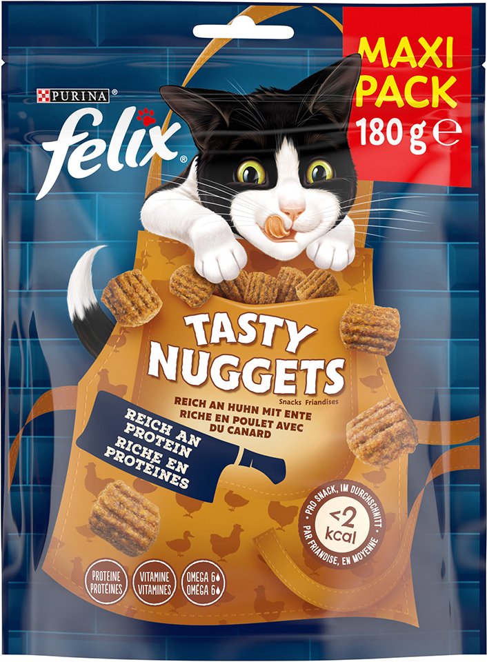 3 + 1 gratis! 4 x Felix Katzensnacks - Tasty Nuggets: Huhn und Ente (4 x 180 g)