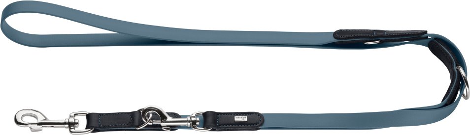 HUNTER Verstellbare Leine Wolmar - BioThane® x Leder, blaugrau/schwarz - 200 cm lang, 19 mm breit