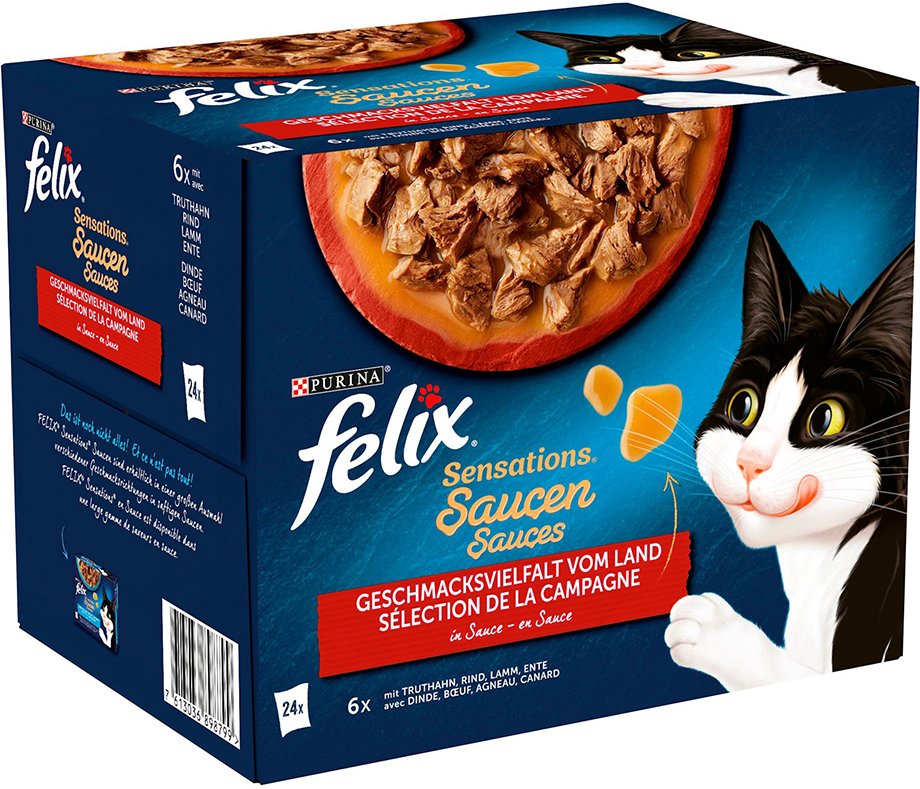 38 + 10 gratis! 48 x 85 g Felix Nassfutter - "Sensations" Geschmacksvielfalt vom Land in Sauce