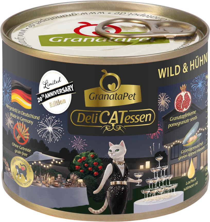 Granatapet DeliCatessen Jubiläumsedition - Sparpaket: Wild & Hühnerherzen mit Lachsöl (24 x 200 g)