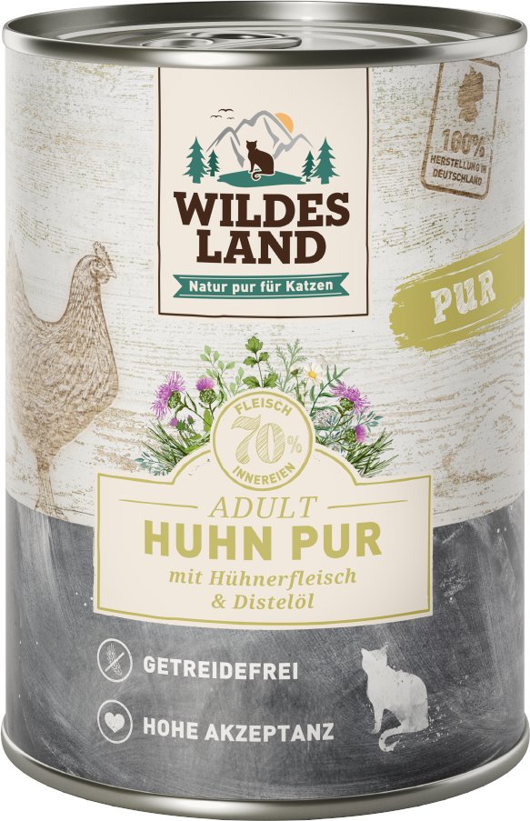 Wildes Land Adult Cat 6 x 400 g - Huhn PUR mit Distelöl