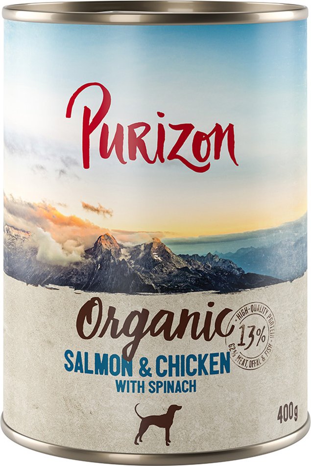 Sparpaket Purizon Organic 24 x 400 g - Lachs und Huhn mit Spinat