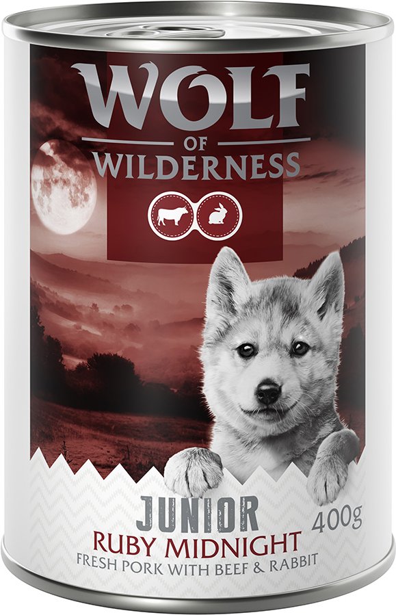 Wolf of Wilderness Junior - mit frischem rotem Fleisch 6 x 400 g  Ruby Midnight