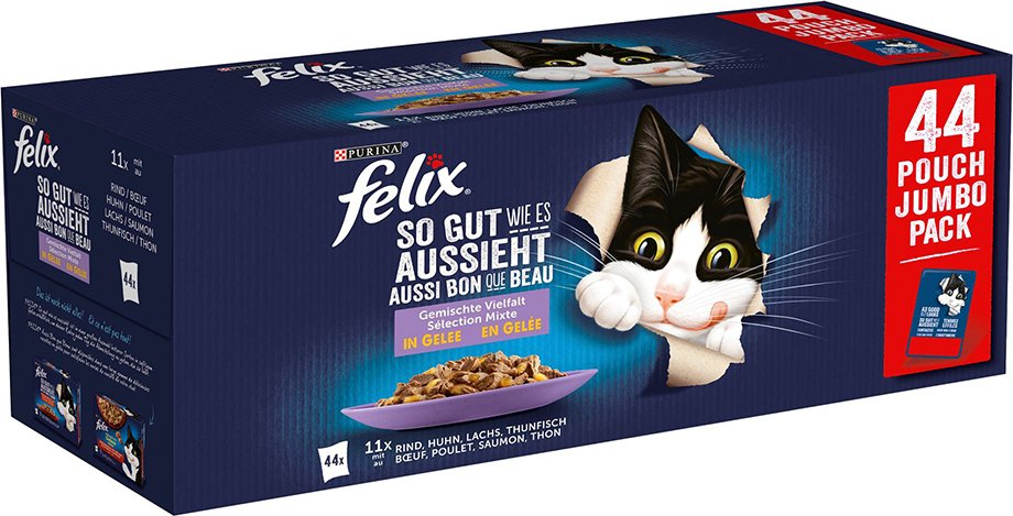Felix "So gut wie es aussieht" Pouches 44 x 85 g - Huhn, Rind, Thunfisch, Lachs