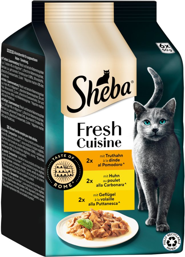 Sheba Fresh Cuisine Taste of Rome 6 x 50 g - Truthahn, Huhn & Geflügel in Sauce