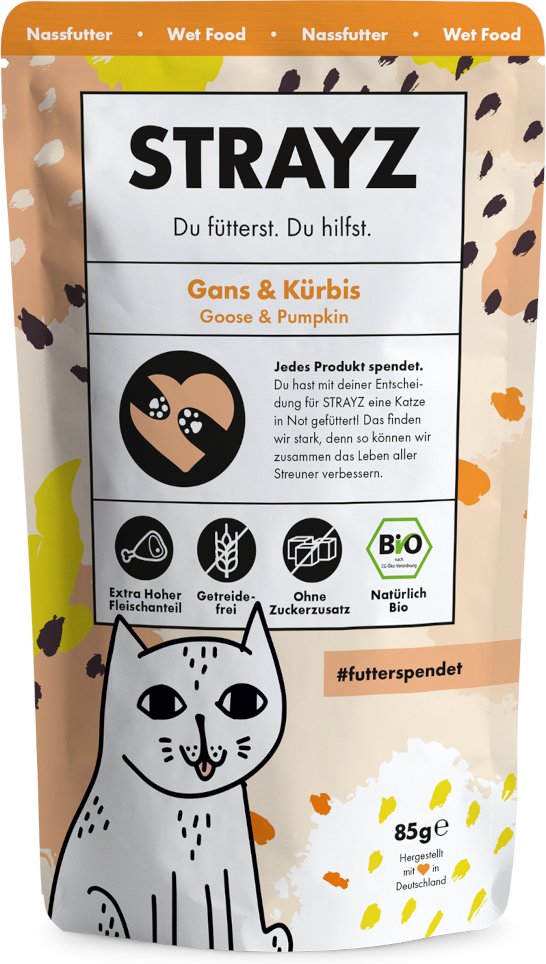 Sparpaket STRAYZ BIO Pouch 12 x 85 g - Bio-Gans & Bio-Kürbis