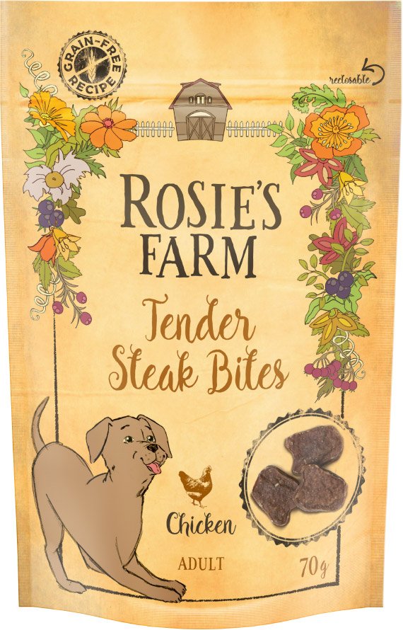 Rosie's Farm Snacks Adult "Tender Steak Bites" Huhn - Sparpaket: 5 x 70 g