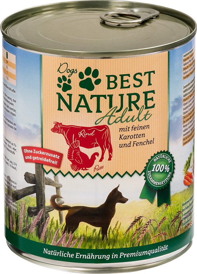Best Nature Dog Adult 6 x 800 g - Pute, Rind & Karotten