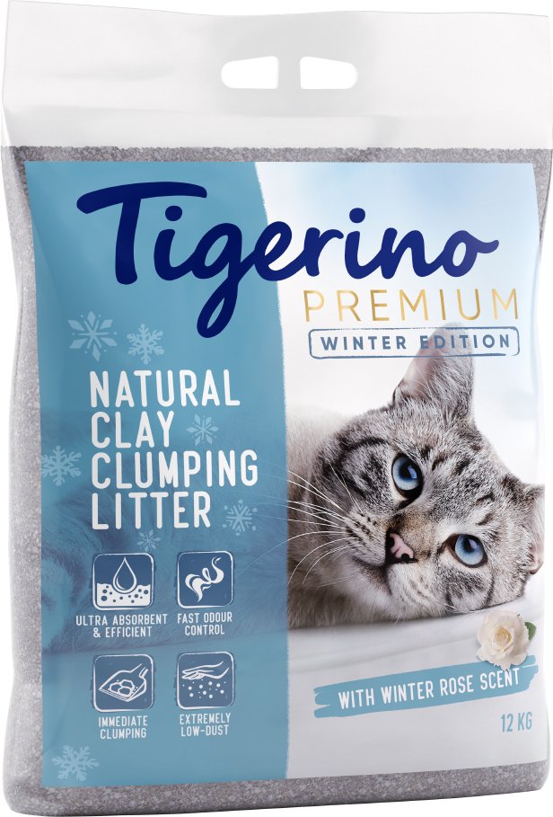 Tigerino Premium Katzenstreu – Winterrosenduft – Limitierte Winter-Edition - Doppelpack 2 x 12 kg