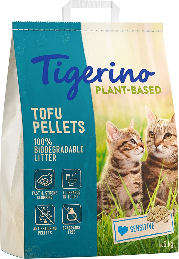 Tigerino Plant-Based Tofu Katzenstreu - Sensitive, parfümfrei - 11 l (4,6 kg)