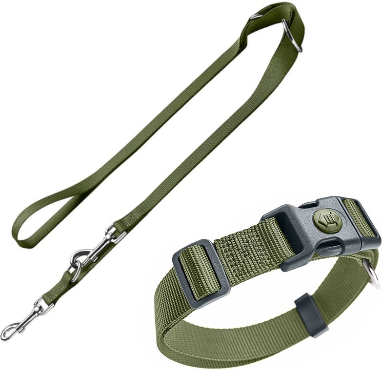 HUNTER Set: Halsband London + Führleine London, olivgrün - Vario Plus Größe L + Leine 200 cm / 15 mm