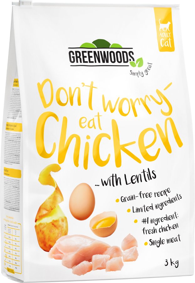 Sparpaket Greenwoods Adult 3 x 3 kg - Huhn mit Linsen, Kartoffeln und Ei