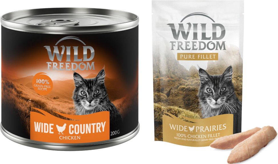 Wild Freedom Kombi-Paket: Adult Nassfutter + Filet Snacks - 24 x 200 g Wide Country: Huhn pur + 3 x 100 g Hühnerfilet