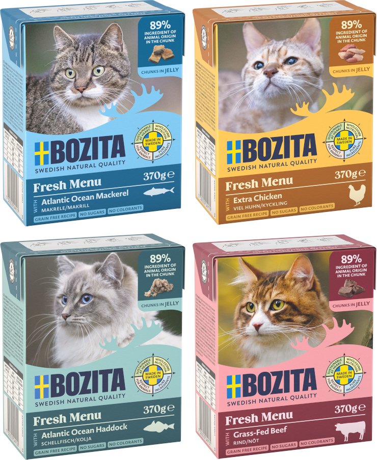 Kombi-Paket: Bozita Megapack Tetra Häppchen 48 x 370 g - Megapack 2 in Gelee: Viel Huhn, Rinderhack, Makrele, Schellfisc...