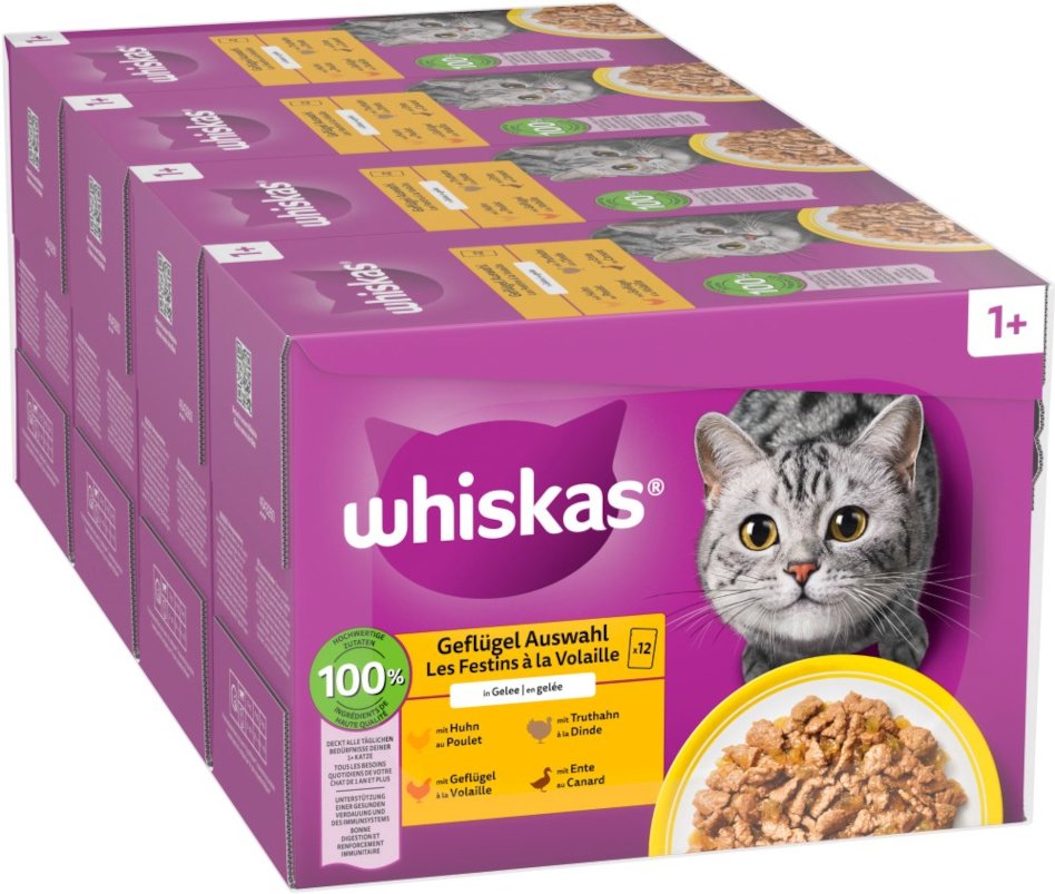 Megapack Whiskas 1+ Adult Frischebeutel 48 x 85 g - Geflügelauswahl in Gelee