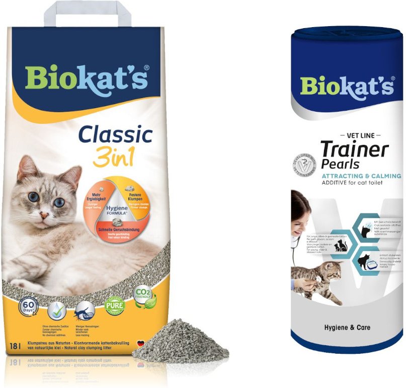 18 l Biokat's Classic 3in1 Katzenstreu + 700 g Vet Line Trainer Pearls zum Sonderpreis! - Parfümfrei + Attracting & Calm...
