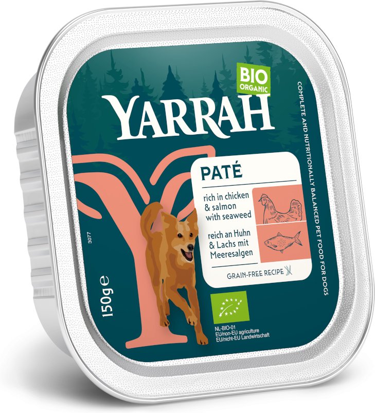 Yarrah Bio Paté 12 x 150 g - Bio-Huhn mit Bio-Lachs & Bio-Meeresalgen