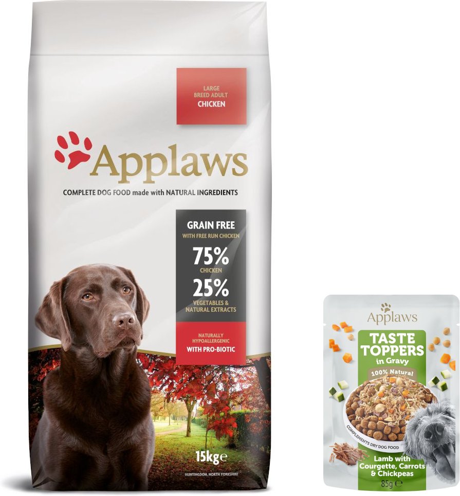 7,5 kg / 15 kg Applaws + 85 g Taste Topper in Soße mit Lamm gratis! - 15 kg Adult Huhn Große Rassen