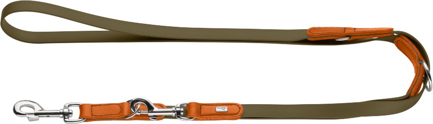 HUNTER Verstellbare Führleine Wolmar BioThane® x Leder, khaki/orange - 200 cm lang, 19 mm breit