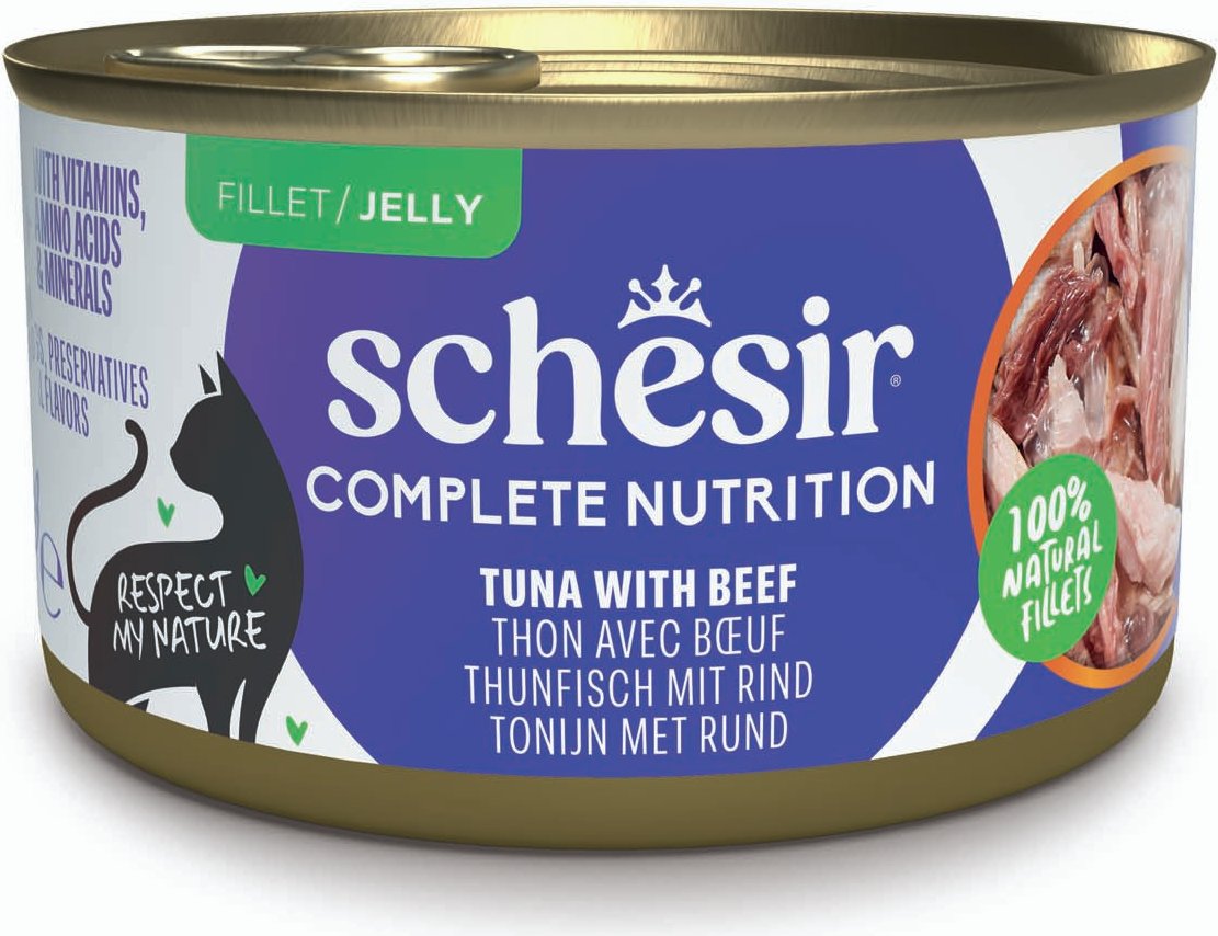 Schesir Complete Nutrition Filet in Gelee 6 x 85 g in Dosen - Thunfisch mit Rindfleisch