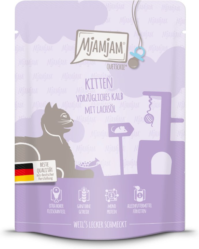 Sparpaket MjAMjAM Quetschie 24 x 300 g - Kitten Kalb mit Lachsöl