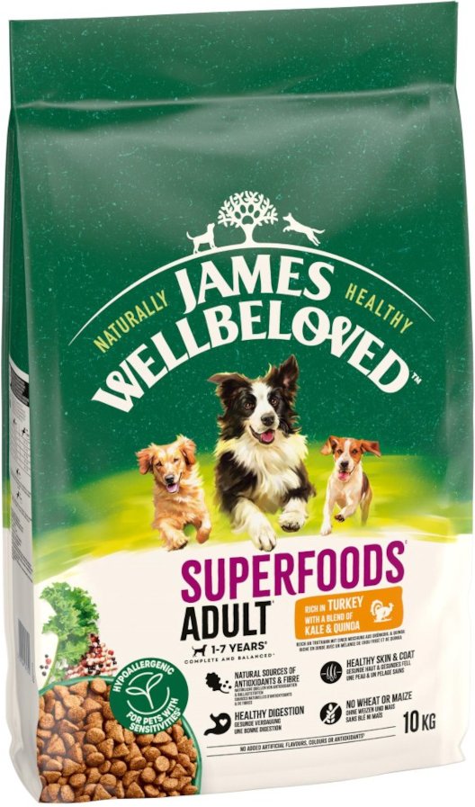 James Wellbeloved Superfoods Adult Dog Hypoallergenic Truthahn mit Grünkohl & Quinoa - 10 kg